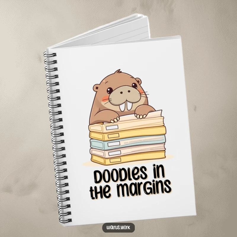 Funny walrus peeking over office folders, perfect for notes and journaling.