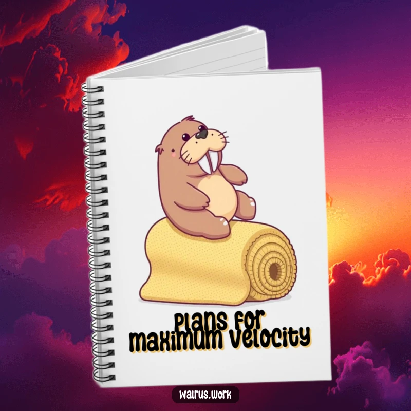 Funny walrus sliding down a carpet bannister, ideal for adventures and notes.