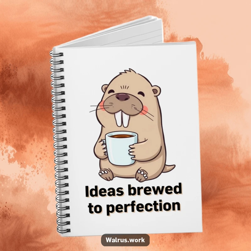 Funny notebook featuring a walrus contentedly sipping coffee, perfect for writing, journaling, and adding humor to your day.