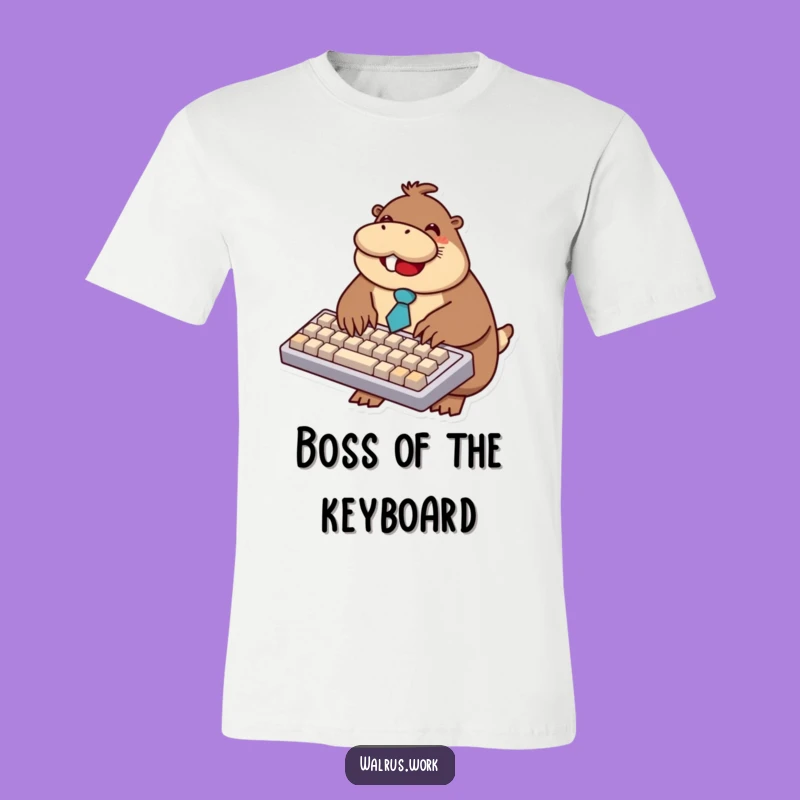 Funny Walrus Typing T-Shirt: Comical Office Worker Tee Gift