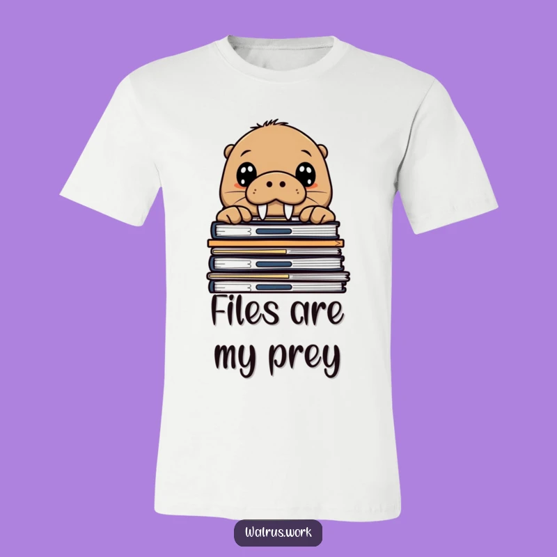Funny Walrus Peek T-Shirt: Curious Sea Mammal Over Files, Hilarious Gift for Office Fans!