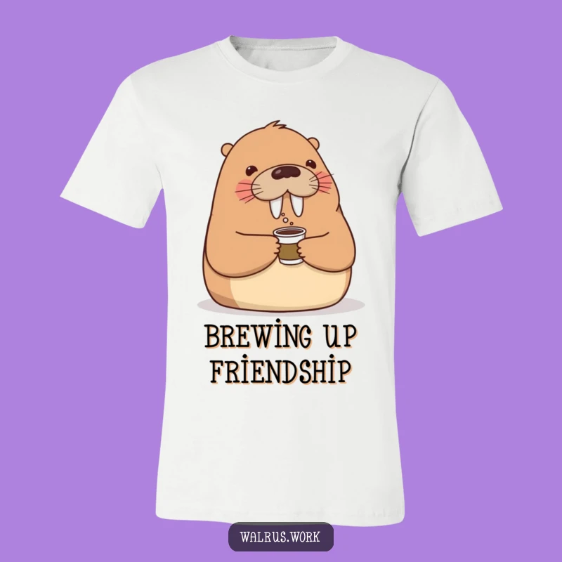 Funny Office Walrus T-Shirt: Adorable Colleague Sharing Coffee, Humorous Tee