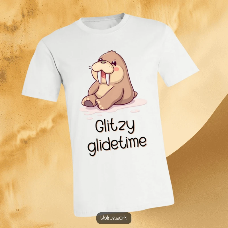 Funny t-shirt featuring a walrus gleefully sliding on a smooth, shiny floor with pure delight.