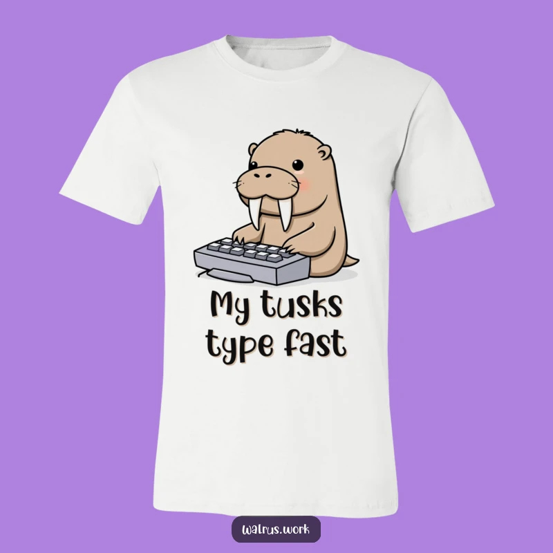 Funny Tusk-Tapping Walrus Keyboard T-Shirt - Geeky Humor Apparel