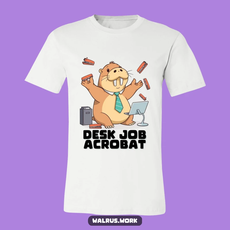 Funny Walrus Stapler Juggling Tee: Wear Your Office Antics with Hilarious Style