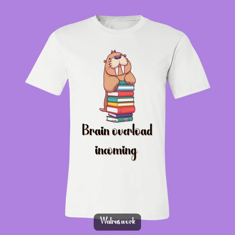 Funny Walrus T-Shirt: Book Stack Balance, Hilarious Reader Humor