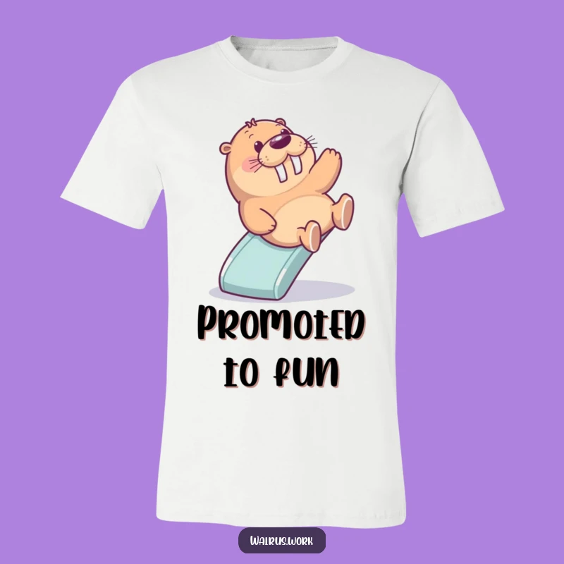 Funny Office Slide T-Shirt: Walrus Joyfully Sliding, Humorous Tee