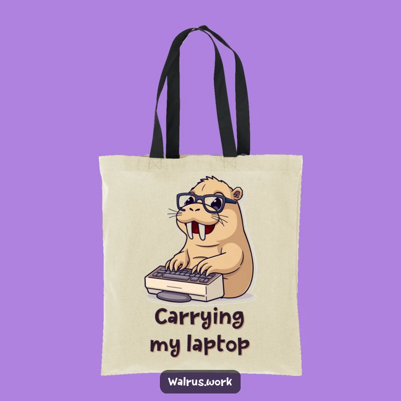 Funny Typing Walrus Tote Bag: Carry Your Productivity - Hilarious Office Essential Gift