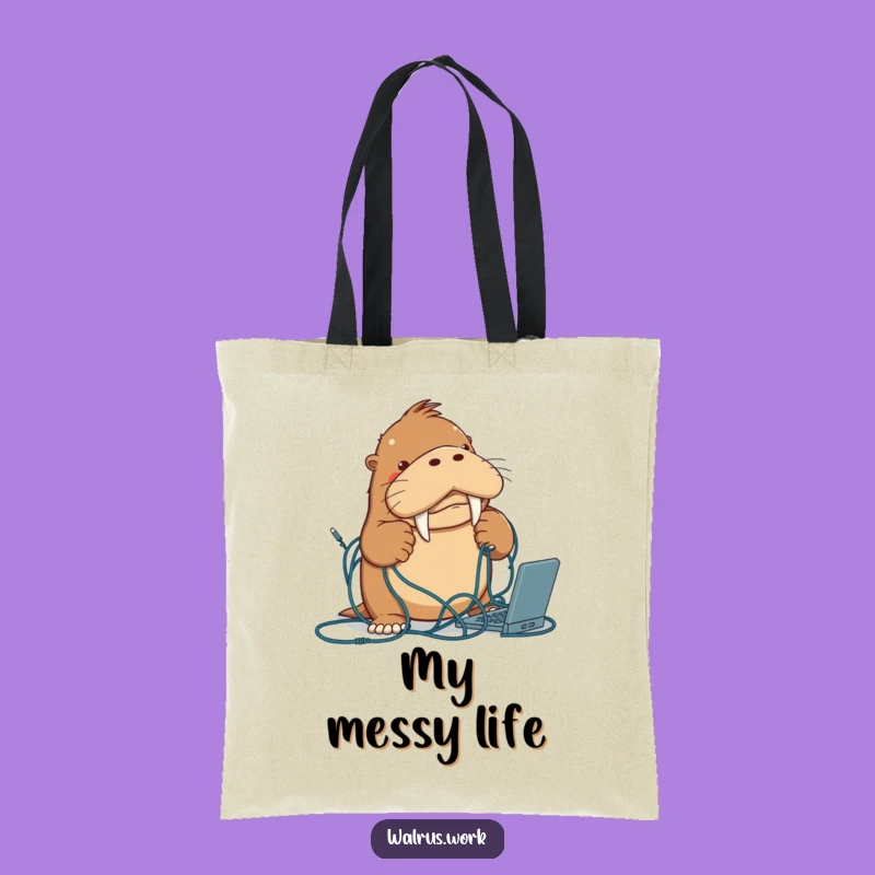 Funny Walrus Cable Tote Bag: Carry Your Tech Woes, Great Gift!