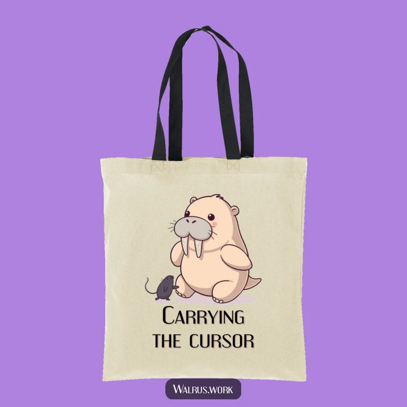 Funny Walrus Tote Bag: Mouse Pointer Chase, Tech-Themed Gift