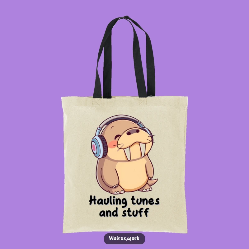 Funny Walrus Tote Bag - Musical Headphone Walrus Groovy Accessory, Perfect Gift