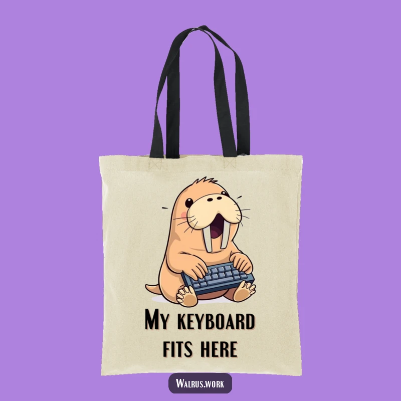 Funny Walrus Typing Tote Bag: Stylish Sea Mammal Office Gear, Perfect Groovy Gift!