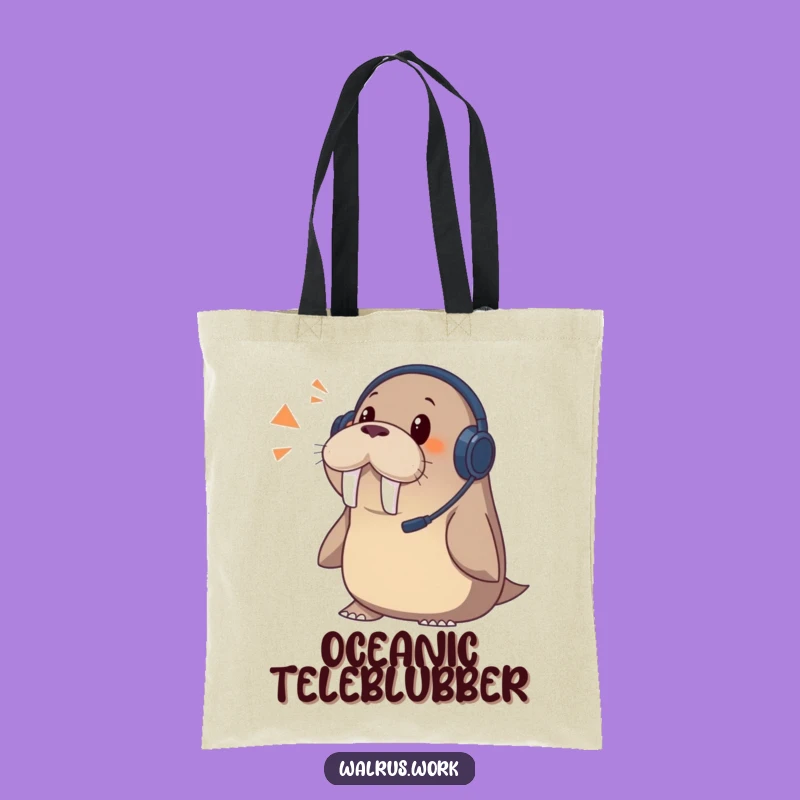 Funny Walrus Tote Bag: Surprise Call Headset Design, Humorous Carry-all